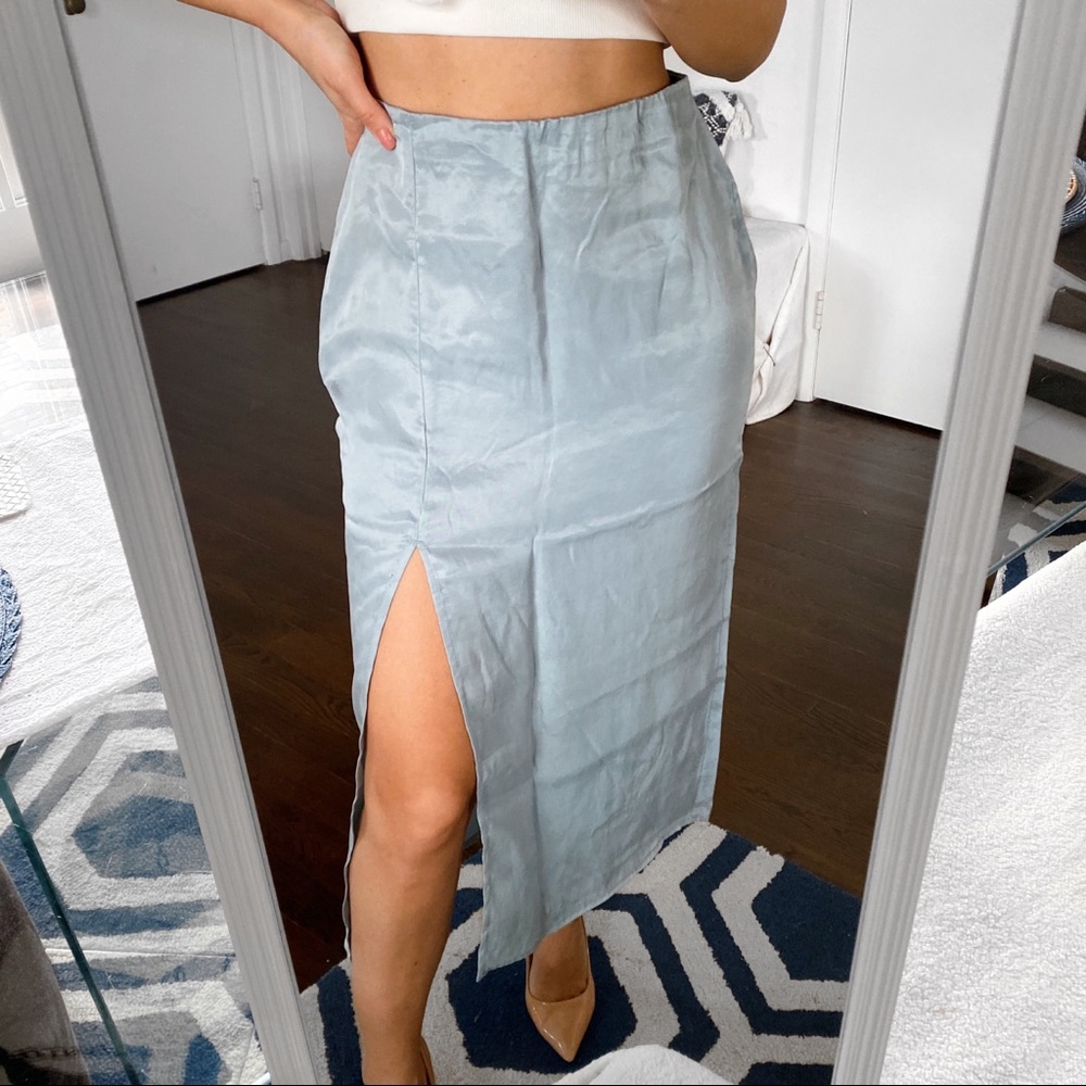 🐚 HM BLUE GREY HIGH WAIST SLIT MIDI SKIRT!